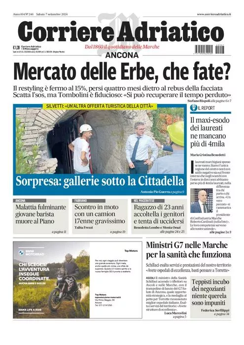 Prima-pagina-corriere adriatico-edizione-di-oggi-Array